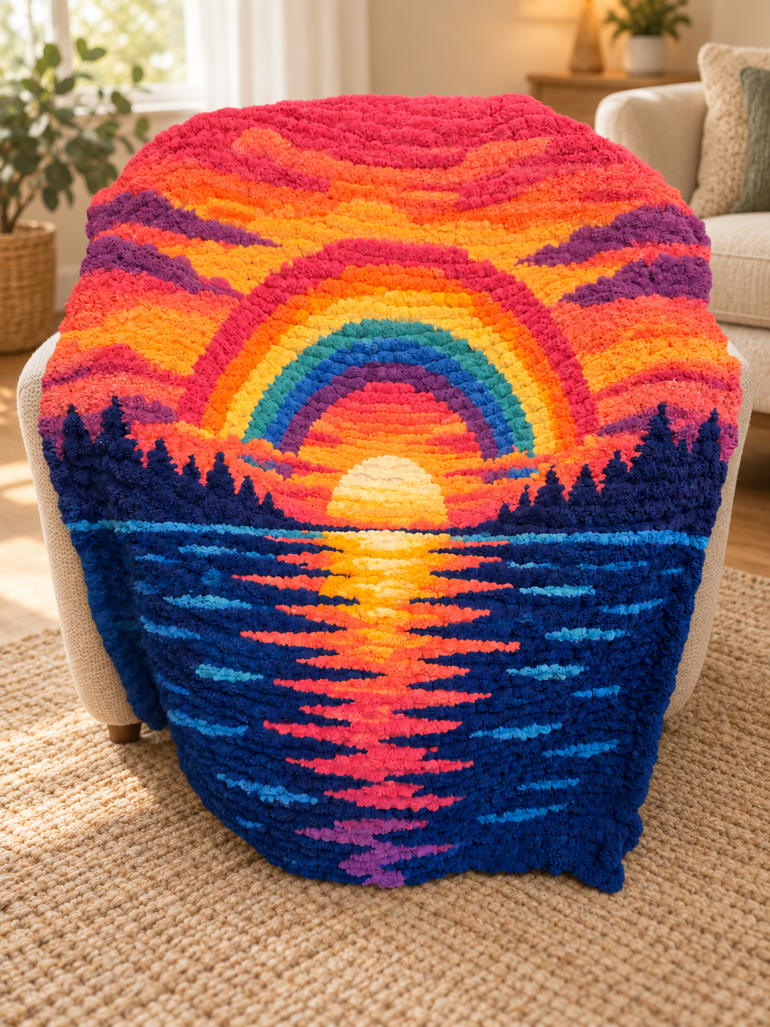 Rainbow Lake illustrated blanket design preview