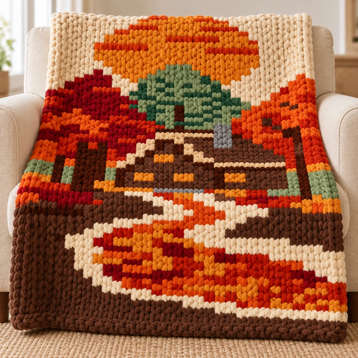Autumn Harvest Drive illustrated blanket design preview