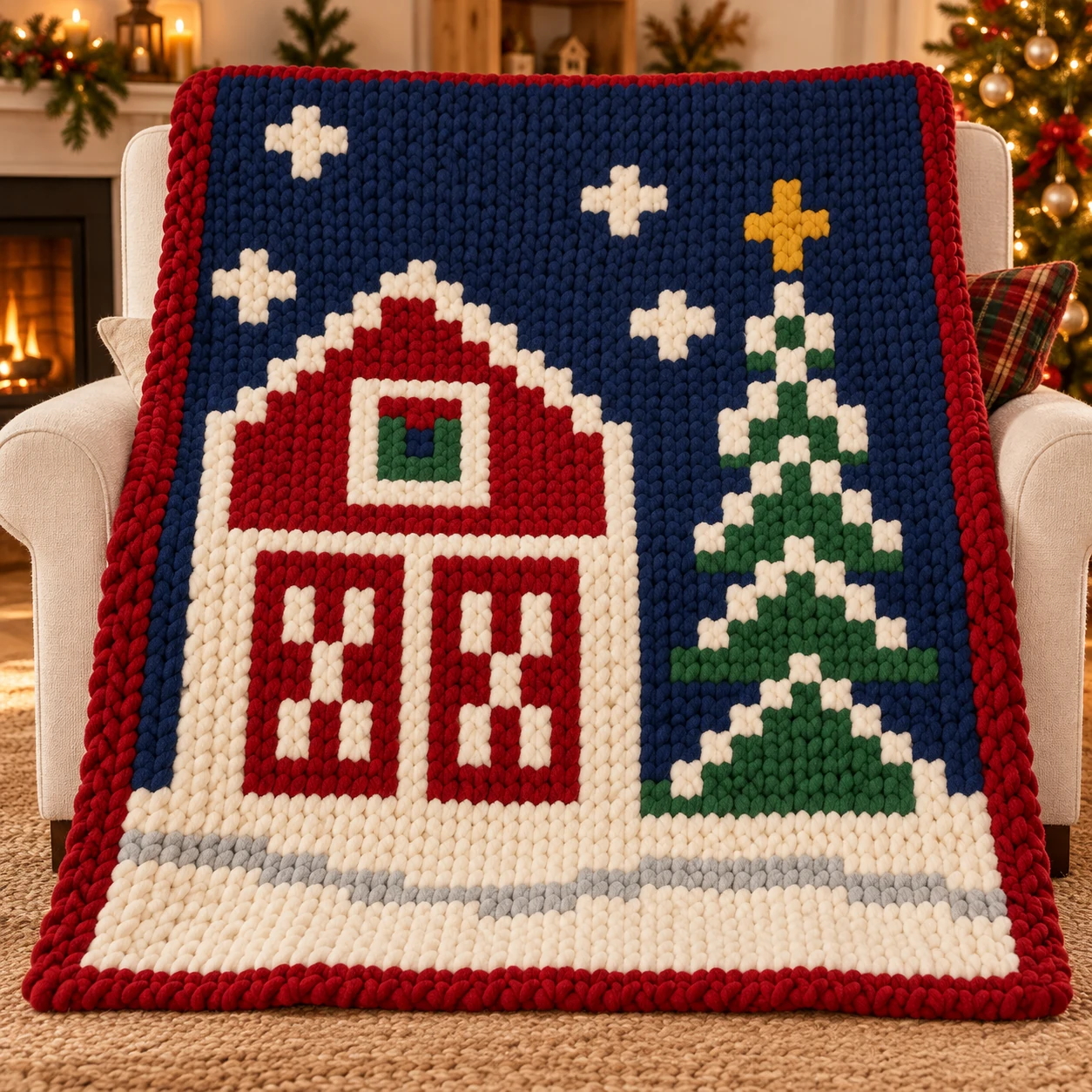 Christmas Barn illustrated blanket design preview
