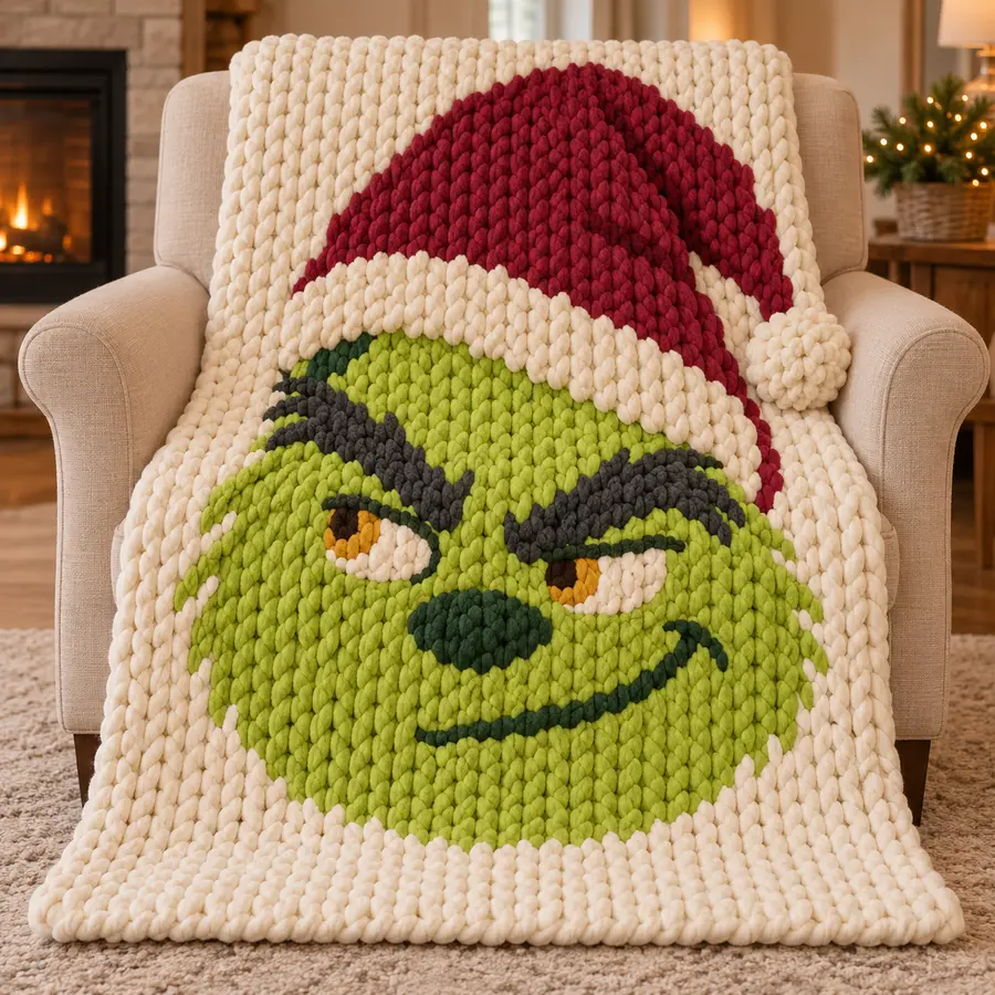 Christmas Grouch illustrated blanket design preview
