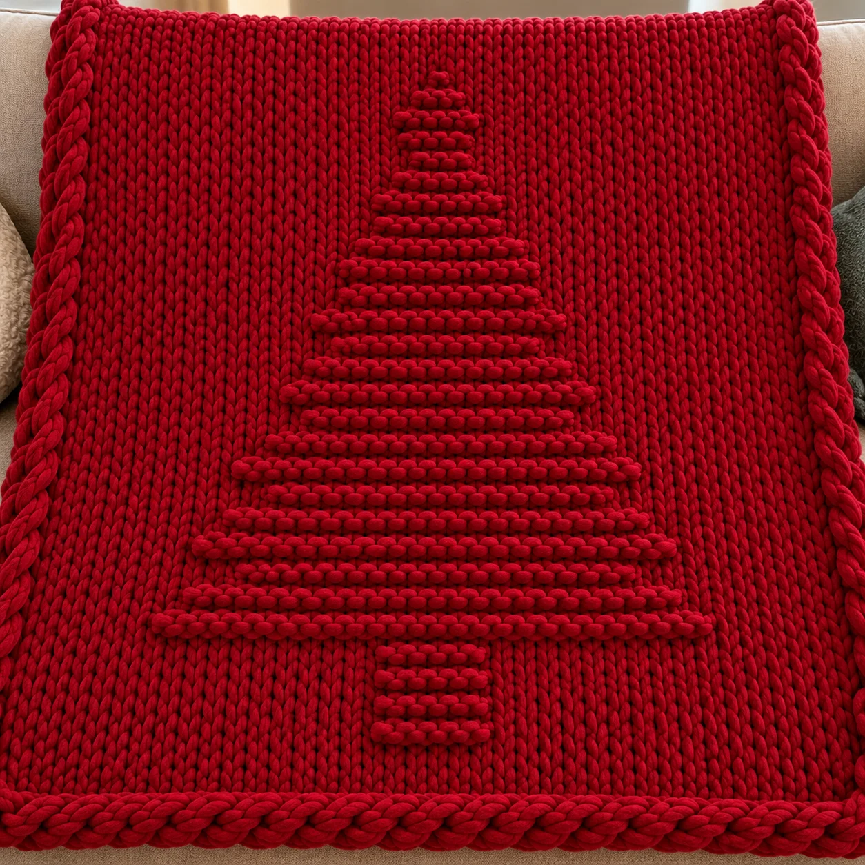 Crimson Christmas Tree illustrated blanket design preview