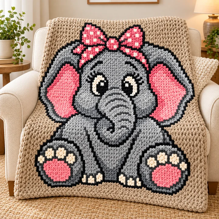 Elephant illustrated blanket design preview