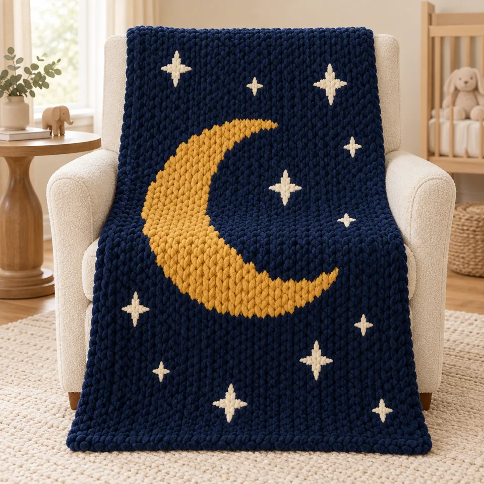 Moon & Stars illustrated blanket design preview