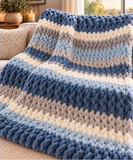 Slate & Taupe Stripes illustrated blanket design preview