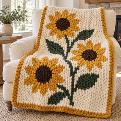 Sunflower Trio illustrated blanket design preview