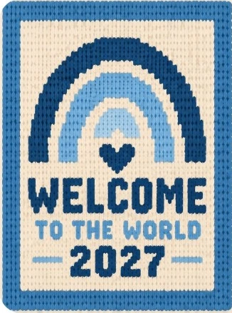 Welcome to the World 2027 — Blue illustrated blanket design preview